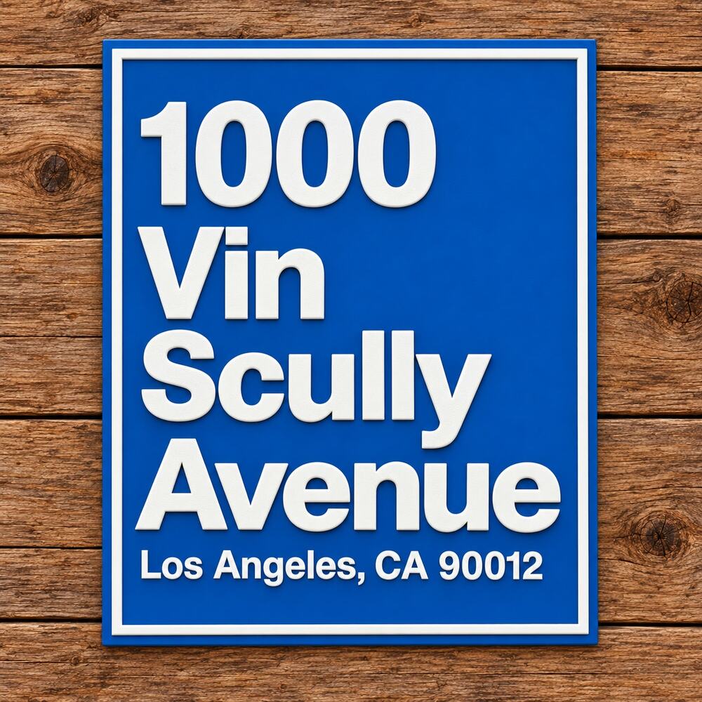 Los Angeles Dodgers Stadium Address Sign 1000 Vin Scully Avenue Baseball